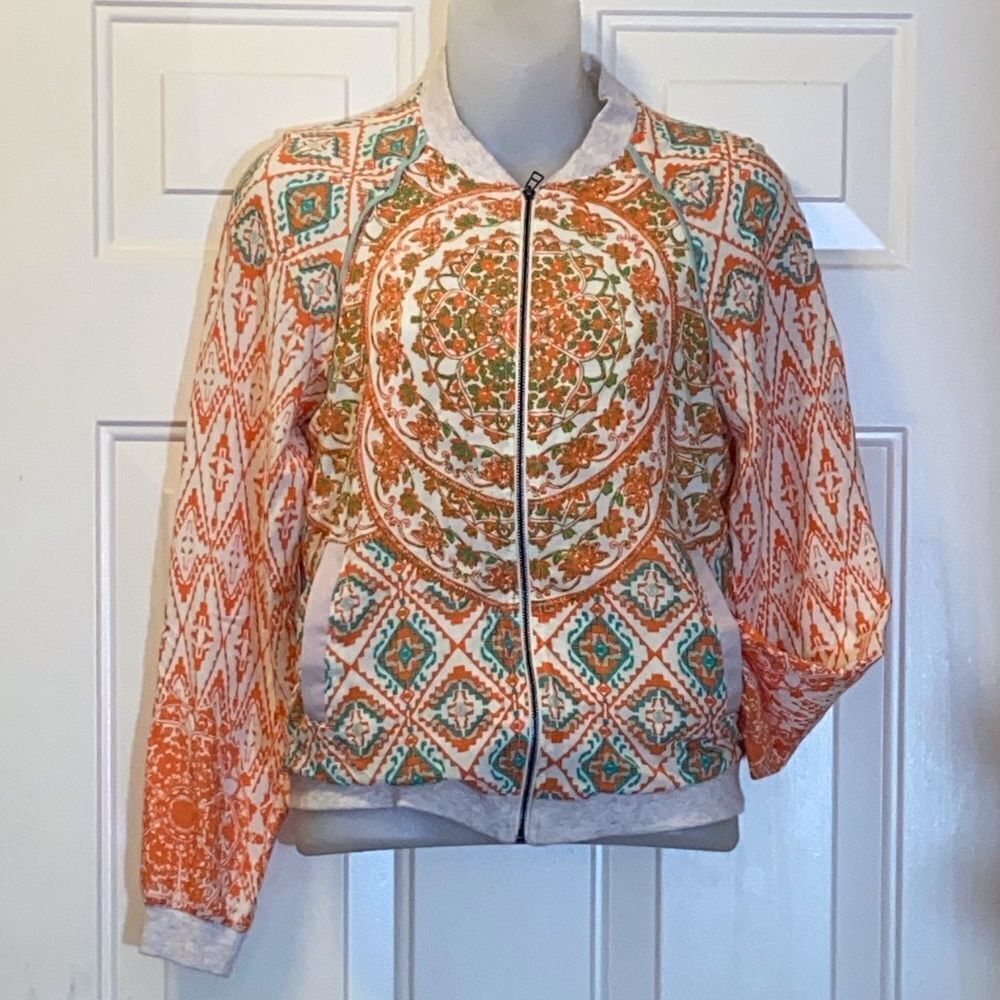 Miss Me Style Vintage Retro Orange and Green Patterned Women's Jacket Size S
